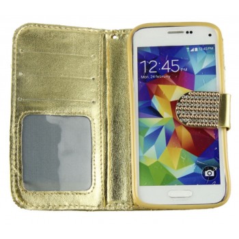 Galaxy S5 mini deklas auksinis piniginės tipo